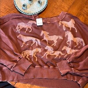 Free People Rust Horse Print Sweater